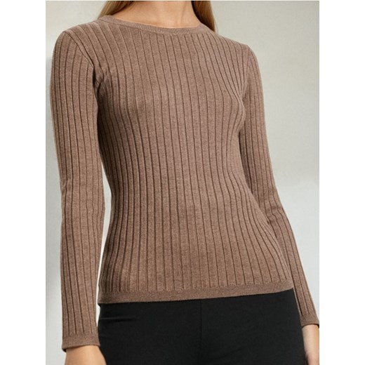 Sinsay - Dopasowany sweter z długimi rękawami - brązowy ze sklepu Sinsay w kategorii Swetry damskie - zdjęcie 186244886