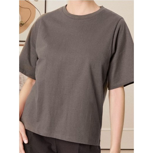 Sinsay - Gładka koszulka z krótkim rękawem - szary ze sklepu Sinsay w kategorii Bluzki damskie - zdjęcie 186244895