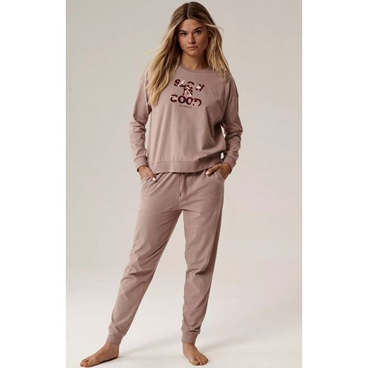 Atlantic długa bawełniana piżama damska NLP-499-BEŻOWY CIEMNY, Kolor ciemny beżowy, Rozmiar S, ATLANTIC ze sklepu Primodo w kategorii Piżamy damskie - zdjęcie 186246197