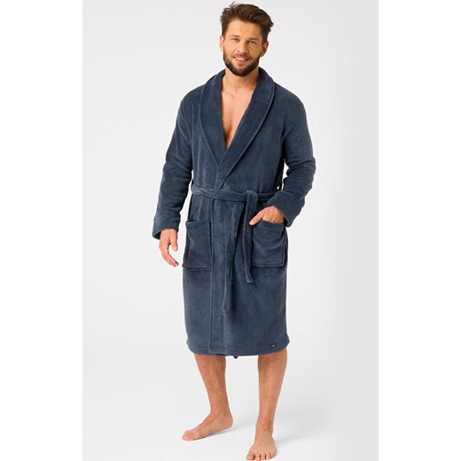 Elegancki szlafrok męski o klasycznym kroju granatowy MGL 255 GR, Kolor granatowy, Rozmiar M/L, Key ze sklepu Primodo w kategorii Szlafroki męskie - zdjęcie 186246539