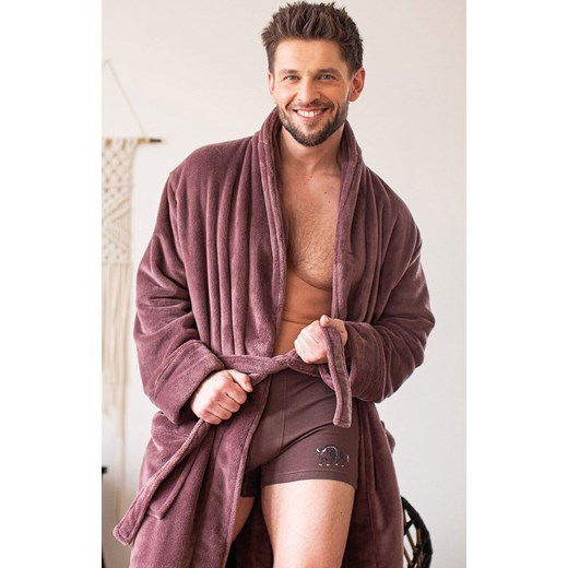 Elegancki szlafrok męski o klasycznym kroju brązowy MGL 255, Kolor brązowy, Rozmiar M/L, Key ze sklepu Primodo w kategorii Szlafroki męskie - zdjęcie 186246549