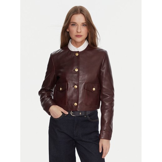 Tommy Hilfiger Kurtka skórzana WW0WW46861 Bordowy Regular Fit ze sklepu MODIVO w kategorii Kurtki damskie - zdjęcie 186247847