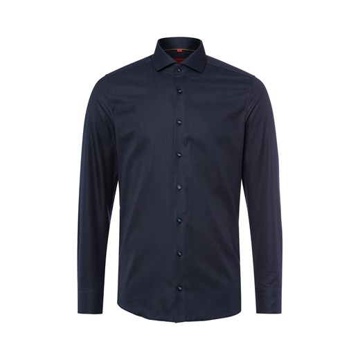 Finshley & Harding Koszula męska - non-iron Mężczyźni Slim Fit Bawełna granatowy wypukły wzór tkaniny ze sklepu vangraaf w kategorii Koszule męskie - zdjęcie 186249166
