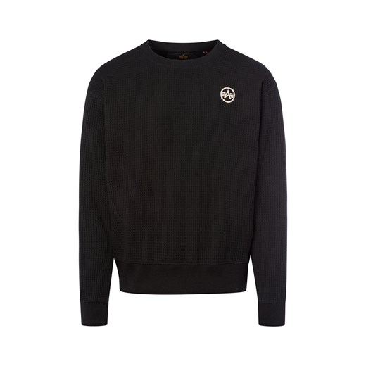 Alpha Industries Bluza męska - Studio Waffle Mężczyźni Bawełna czarny wypukły wzór tkaniny ze sklepu vangraaf w kategorii Bluzy męskie - zdjęcie 186249169