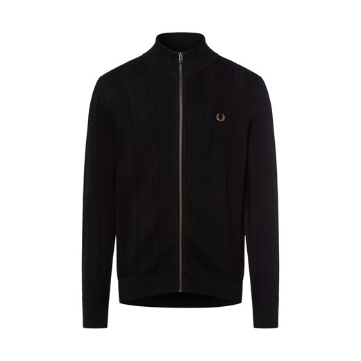 Fred Perry Męski kardigan Mężczyźni Bawełna czarny jednolity ze sklepu vangraaf w kategorii Swetry męskie - zdjęcie 186249187