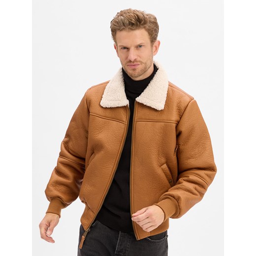 Alpha Industries Męska kurtka z imitacji skóry Mężczyźni Sztuczne włókno wielbłądzi jednolity ze sklepu vangraaf w kategorii Kurtki męskie - zdjęcie 186249236