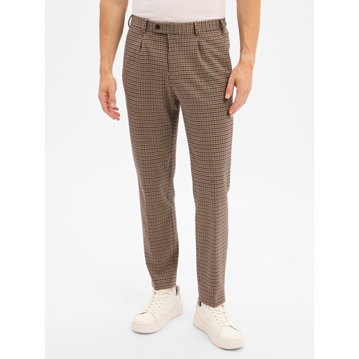 Finshley & Harding London Męskie spodnie garniturowe - Hudson Mężczyźni Regular Fit Sztuczne włókno brązowy wzorzysty ze sklepu vangraaf w kategorii Spodnie męskie - zdjęcie 186249257