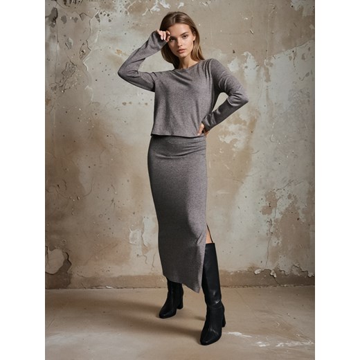 Sinsay - Spódnica midi z gumką w pasie - szary Sinsay S Sinsay