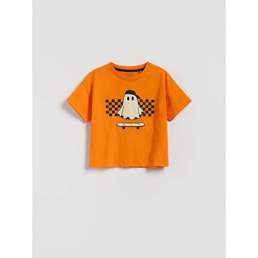 Reserved - T-shirt z nadrukiem świecącym w ciemności - pomarańczowy ze sklepu Reserved w kategorii T-shirty chłopięce - zdjęcie 186253487