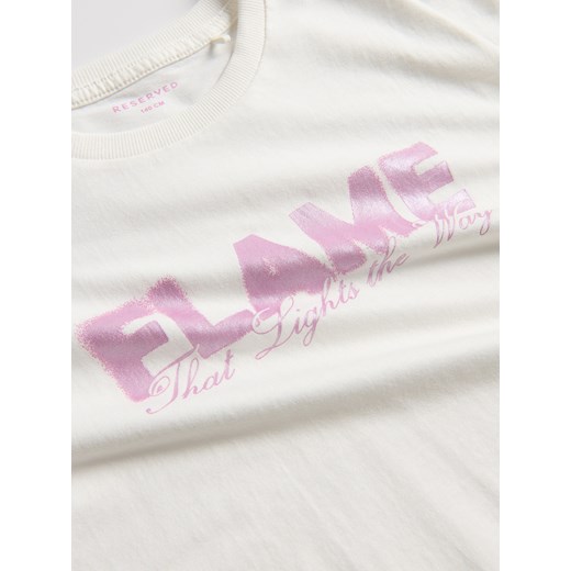 Reserved - Luźny t-shirt z nadrukiem - złamana biel Reserved 164 (13 lat) Reserved