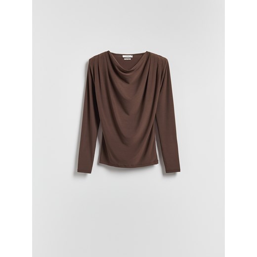 Reserved - Bluzka z poduszkami na ramionach - ciemnobrązowy Reserved S Reserved