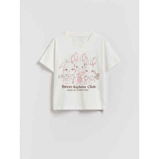 Reserved - T-shirt z nadrukiem - kremowy ze sklepu Reserved w kategorii Bluzki dziewczęce - zdjęcie 186254215