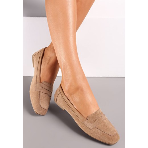 Ciemnobeżowe Płaskie Mokasyny z Imitacji Zamszu Testis ze sklepu born2be.pl w kategorii Mokasyny damskie - zdjęcie 186254488