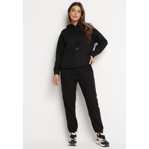 Czarny Bawełniany Komplet Dresowy z Bluzą i Spodniami Zansira M okazyjna cena born2be.pl