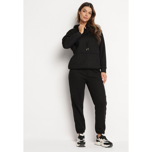 Czarny Bawełniany Komplet Dresowy z Bluzą i Spodniami Zansira M promocyjna cena born2be.pl