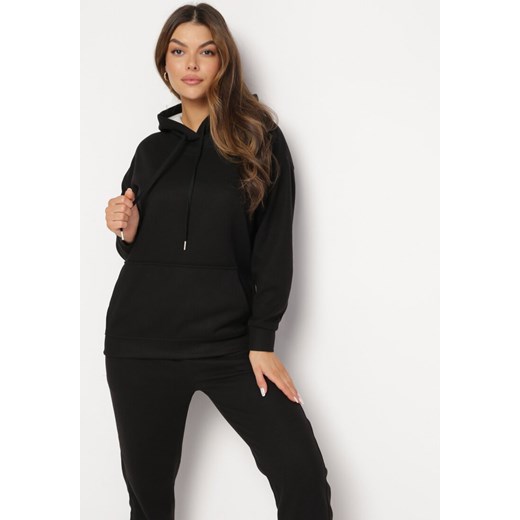 Czarny Bawełniany Komplet Dresowy z Bluzą i Spodniami Zansira S okazja born2be.pl