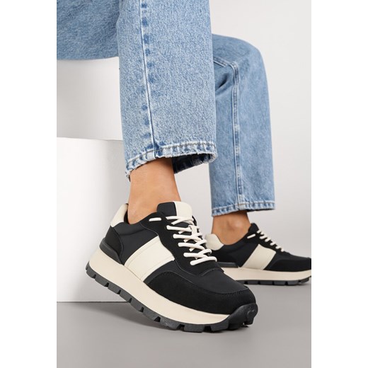 Czarno-Beżowe Sneakersy na Grubej Podeszwie Ellitte ze sklepu born2be.pl w kategorii Buty sportowe damskie - zdjęcie 186254558