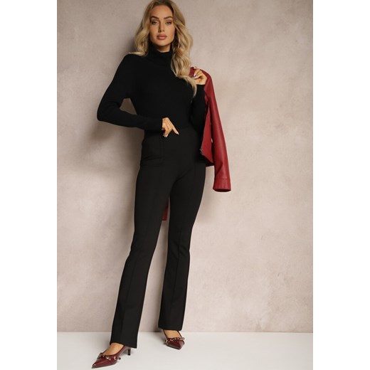 Czarne Spodnie Dzwony z Wiskozą i Bawełną z Gumką w Pasie High Waist Lertidra ze sklepu renee.pl w kategorii Spodnie damskie - zdjęcie 186254619