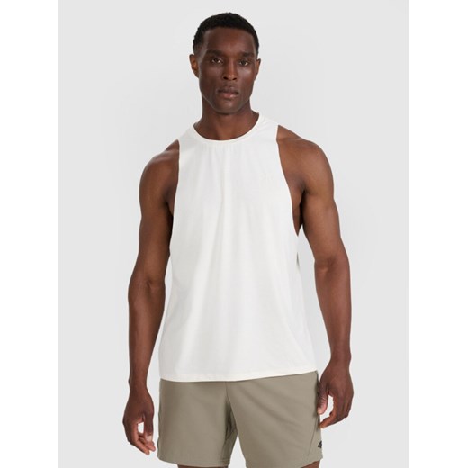 Męski tank top treninowy 4F 4FWAW25TFSLM554 - biały ze sklepu Sportstylestory.com w kategorii T-shirty męskie - zdjęcie 186254838
