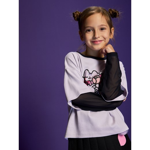 Reserved - Bluzka z łączonych materiałów Pusheen - lawendowy ze sklepu Reserved w kategorii Bluzki dziewczęce - zdjęcie 186256938