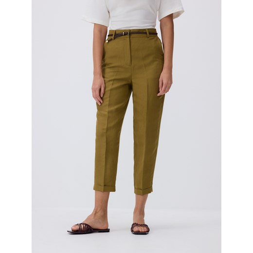 Reserved - Spodnie w kant z lnem - oliwkowy ze sklepu Reserved w kategorii Spodnie damskie - zdjęcie 186257545