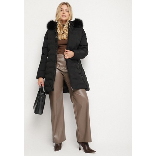 Czarna Pikowana Kurtka z Kapturem z Futerkiem Espenna XL born2be.pl
