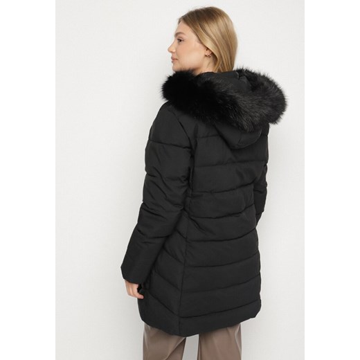 Czarna Pikowana Kurtka z Kapturem z Futerkiem Espenna 7XL born2be.pl