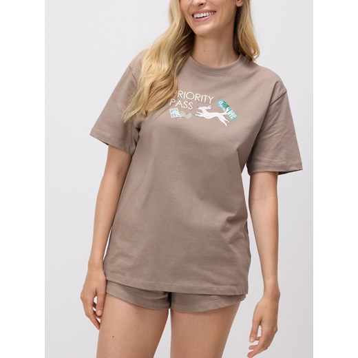 Reserved - Piżama dwuczęściowa z nadrukiem - beżowy ze sklepu Reserved w kategorii Piżamy damskie - zdjęcie 186259395