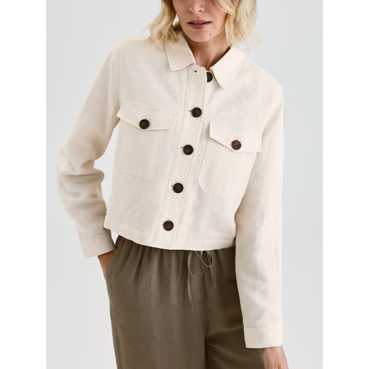 Reserved - Krótka kurtka z lnem - beżowy ze sklepu Reserved w kategorii Kurtki damskie - zdjęcie 186259426