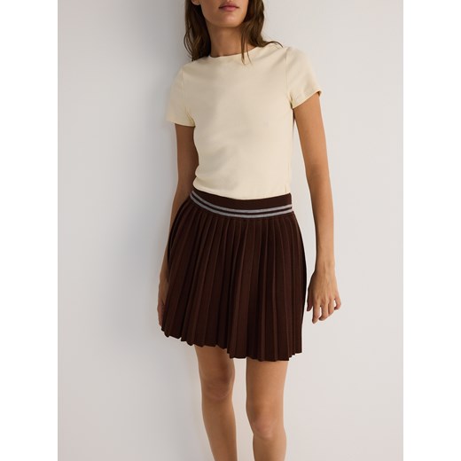 Reserved - Plisowana spódnica mini z wiskozą - brązowy ze sklepu Reserved w kategorii Spódnice - zdjęcie 186260229