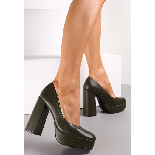 Zielone Czółenka na Słupkowym Obcasie i Platformie z Okrągłym Noskiem Timania ze sklepu born2be.pl w kategorii Czółenka - zdjęcie 186260398