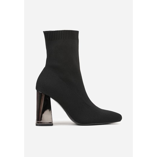 Czarne Eleganckie Botki VICES na Słupku ze Skarpetkową Cholewką Rasoria 36 born2be.pl