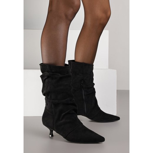 Czarne Botki do Kostki na Kaczuszce z Marszczoną Cholewką Rasela Renee 37 renee.pl