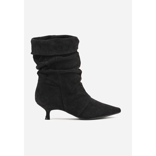 Czarne Botki do Kostki na Kaczuszce z Marszczoną Cholewką Rasela Renee 37 renee.pl