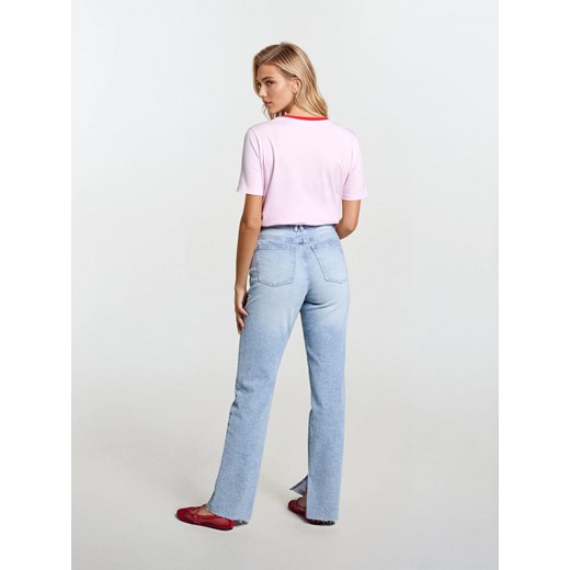 Sinsay - Jeansy straight z efektem sprania - niebieski Sinsay 40 Sinsay