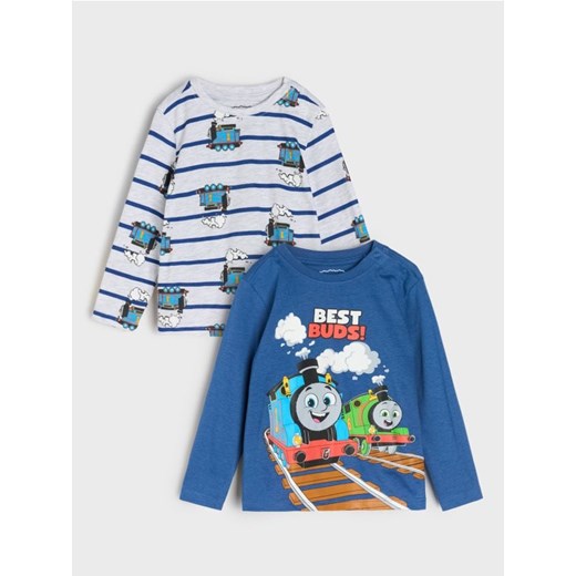 Sinsay - Bawełniana koszulka z nadrukiem 2 pack Thomas&Friends - niebieski ze sklepu Sinsay w kategorii Bluzki dziewczęce - zdjęcie 186262007