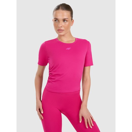 Damski crop top do jogi i pilatesu 4F 4FWAW25TFTSF1524 - różowy ze sklepu Sportstylestory.com w kategorii Bluzki damskie - zdjęcie 186263195