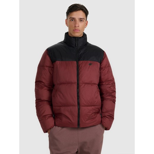 Męska kurtka puchowa pikowana 4F 4FWAW25TDJAM601 - bordowa ze sklepu Sportstylestory.com w kategorii Kurtki męskie - zdjęcie 186263346