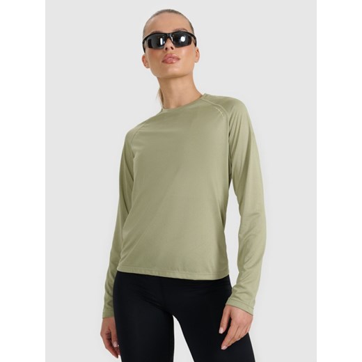 Damski longsleeve do biegania 4F 4FWAW25TFLOF415 - oliwkowy ze sklepu Sportstylestory.com w kategorii Bluzki damskie - zdjęcie 186263385