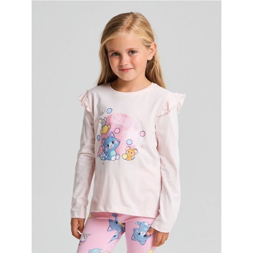 Sinsay - Bawełniana koszulka z falbanami Gokko x Tom and Jerry - różowy ze sklepu Sinsay w kategorii Bluzki dziewczęce - zdjęcie 186263939