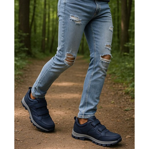 Granatowe męskie buty sportowe na rzepy /C1-3 18195 T388/ ze sklepu Pantofelek24.pl w kategorii Buty sportowe męskie - zdjęcie 186264716