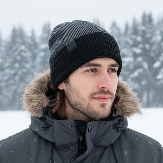 Męska Czapka Zimowa ocieplana polarem - L/XL 2MORO ST-561 kolor czarny ze sklepu Stylion w kategorii Czapki zimowe męskie - zdjęcie 186265626