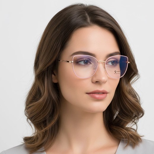 Okulary kocie do komputera damskie z filtrem BLUE Light zerówki 2576-2 jasny róż/złoty ze sklepu Stylion w kategorii Zegarki - zdjęcie 186265629