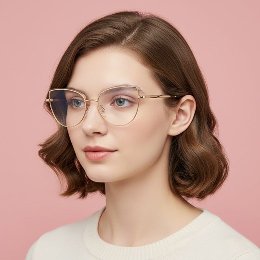 Złote Okulary kocie do komputera damskie z filtrem BLUE Light zerówki 2586-6 ze sklepu Stylion w kategorii Okulary zerówki damskie - zdjęcie 186265635