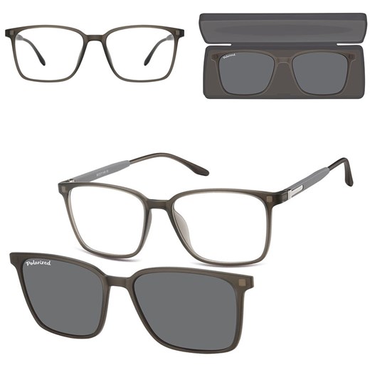 Prostokątne okulary pod korekcję z polaryzacyjną Nakładką przeciwsłoneczną na magnes CLIP-TRC-187D-1 ze sklepu Stylion w kategorii Okulary korekcyjne damskie - zdjęcie 186265636