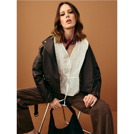 Sinsay - Bawełniana bluzka z ażurową wstawką - biały ze sklepu Sinsay w kategorii Bluzki damskie - zdjęcie 186266635