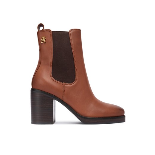 Tommy Hilfiger Botki Square Toe Chelsea High Block Hl FW0FW08844 Brązowy ze sklepu MODIVO w kategorii Botki - zdjęcie 186267776