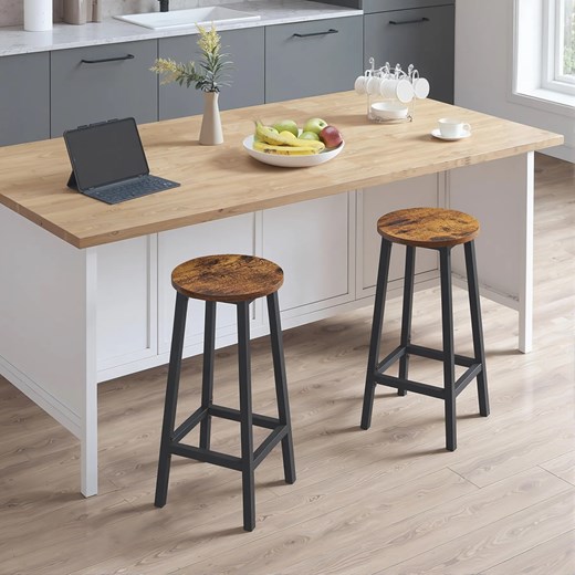 Drewniany rustykalny taboret na czarnym stelażu T6-M59 Elior Edinos.pl