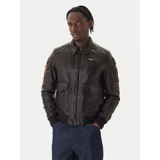 Aeronautica Militare Kurtka skórzana 252PN0963U100839 Czarny Regular Fit ze sklepu MODIVO w kategorii Kurtki męskie - zdjęcie 186272778