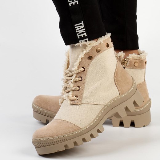 Beżowe wiosenne botki damskie, trapery DiA 13303 ze sklepu suzana.pl w kategorii Workery damskie - zdjęcie 186273698